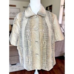 Chico's‎ SS Gold Lamé Snakeskin Lightweight Swing Jacket Blazer XL (3)